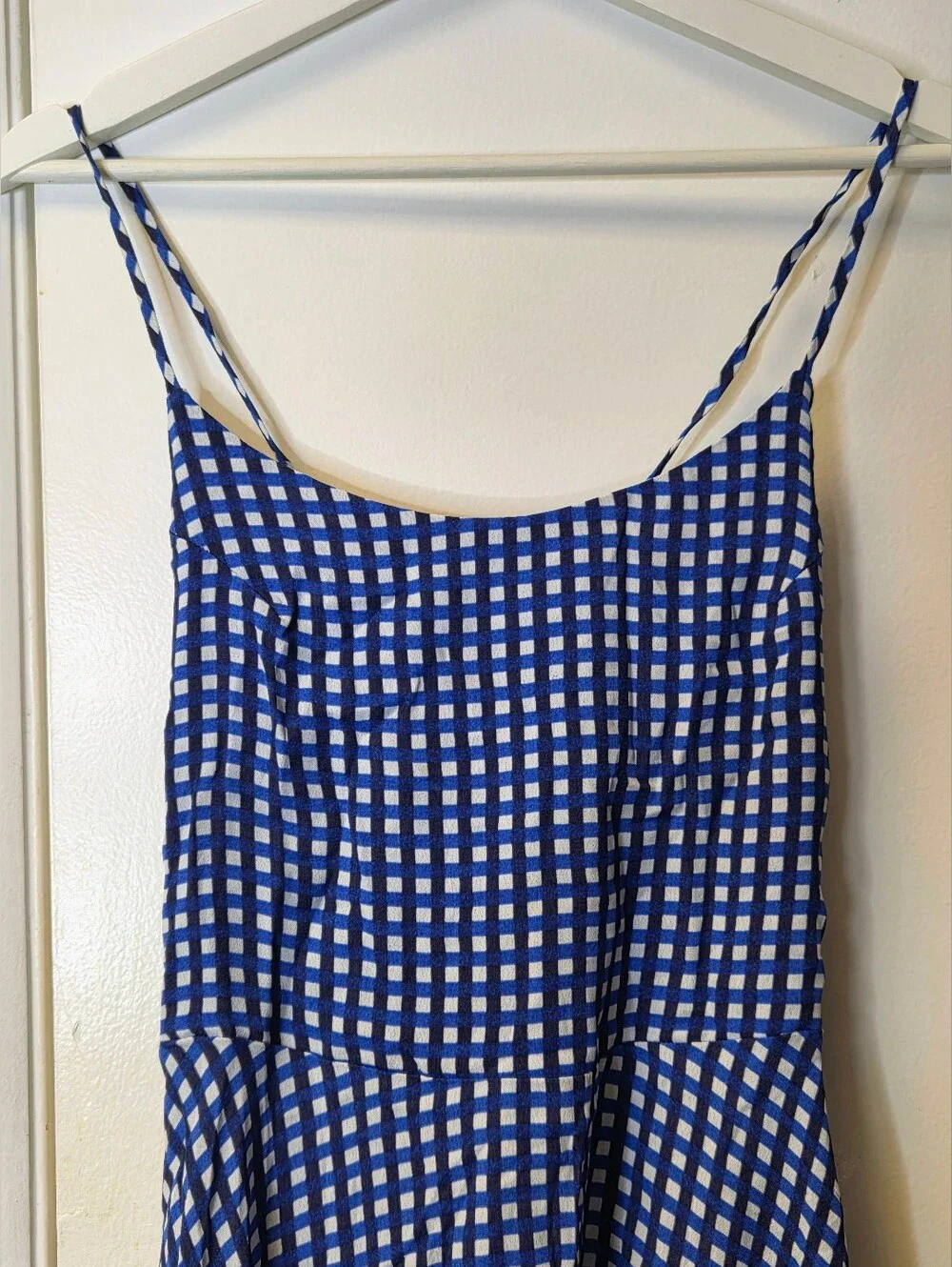Privacy Please Blue Gingham Midi Dress Lace Up Back Pockets Medium